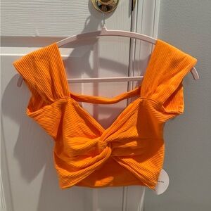 SHEIN Vibrant Orange Twist Crop Top